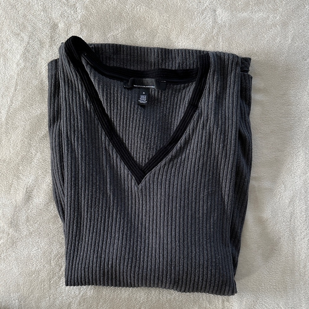 White House Black Market Black V-Neck Ribbed Top